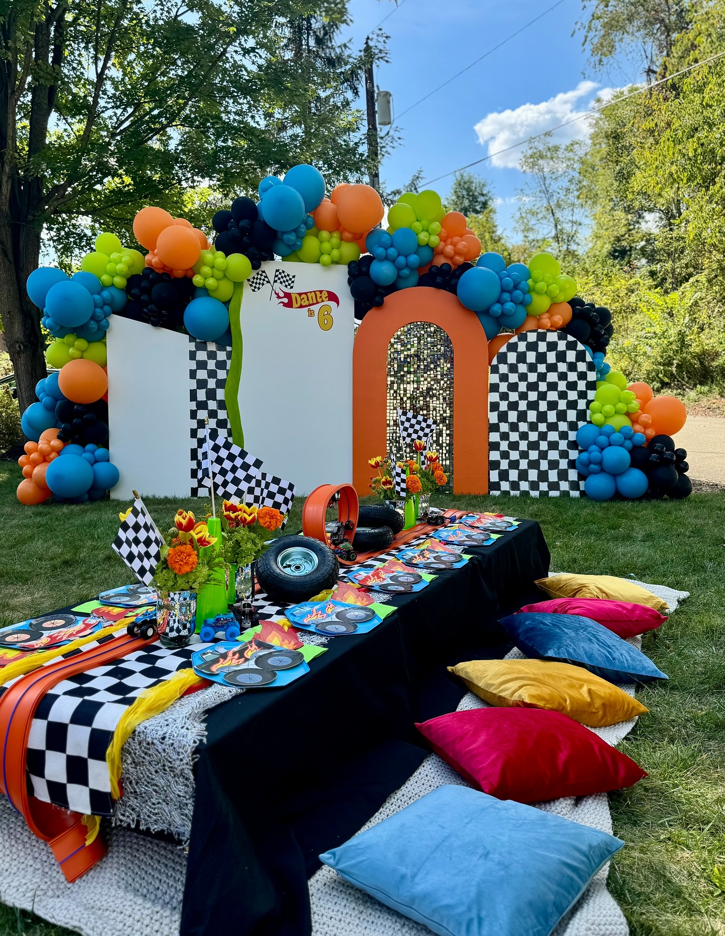 Monster truck racing checkered flags
