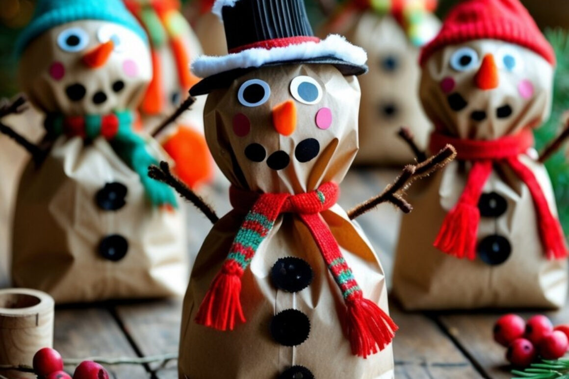 Paper Bag Snowman Figurines