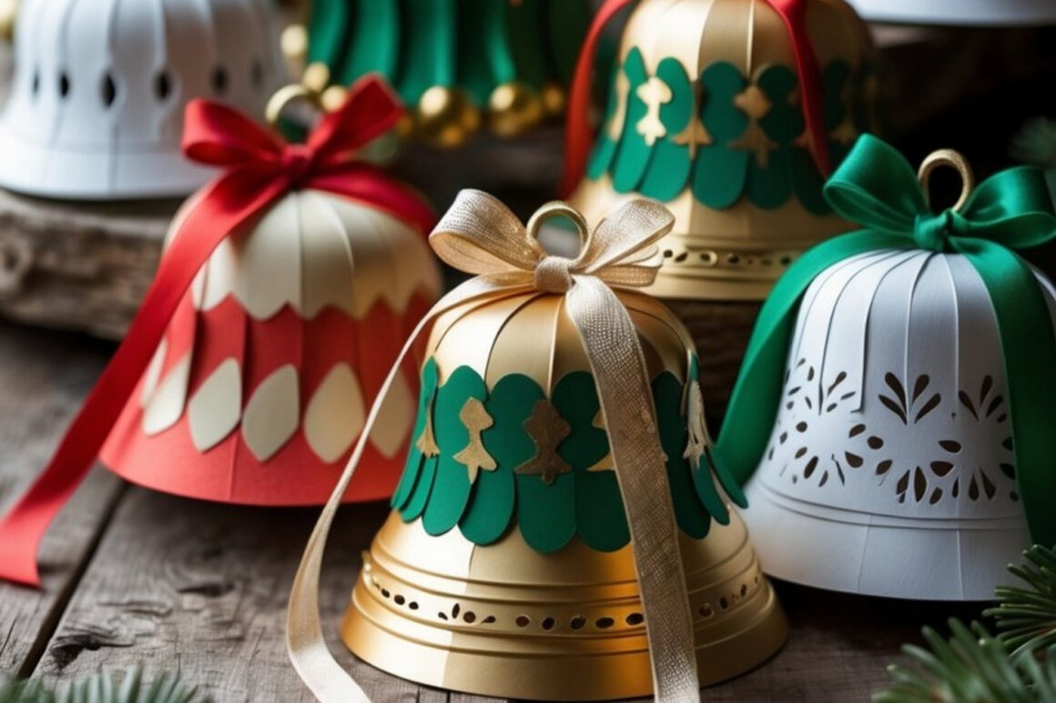 Paper Bell Ornaments with Ribbon