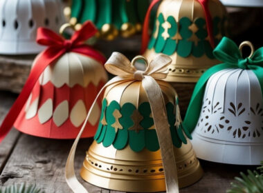 Paper Bell Ornaments with Ribbon