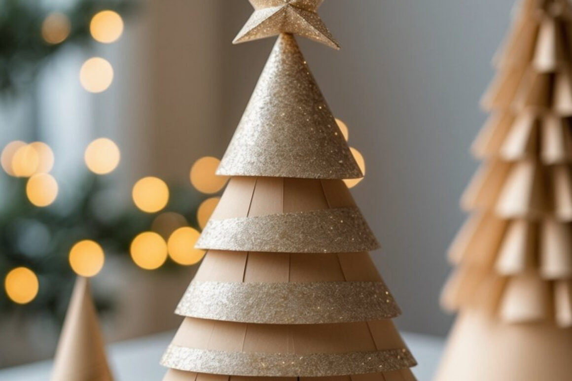 Paper Cone Christmas Tree with Glitter Accents