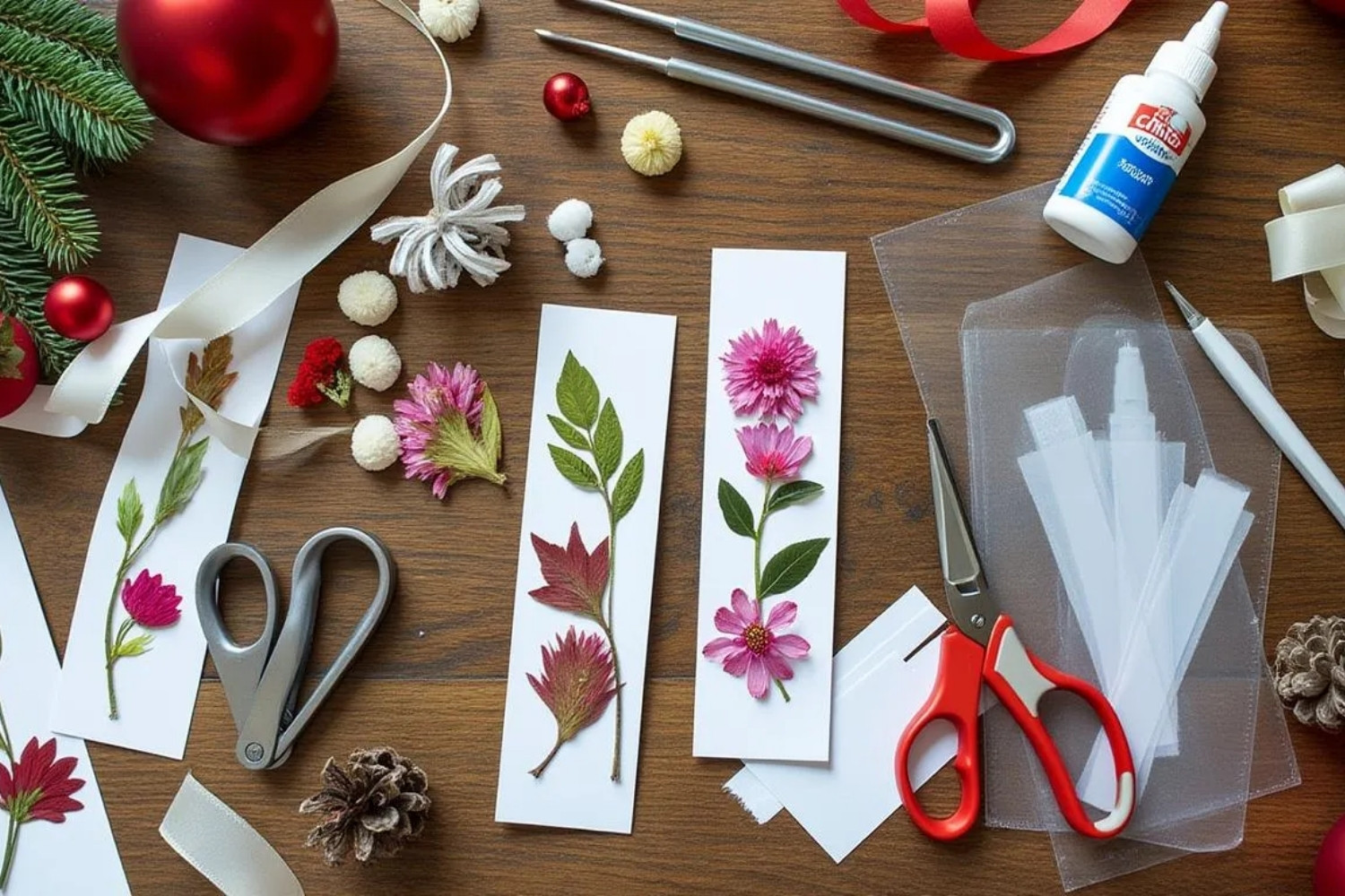 Pressed Flower Christmas Bookmarks