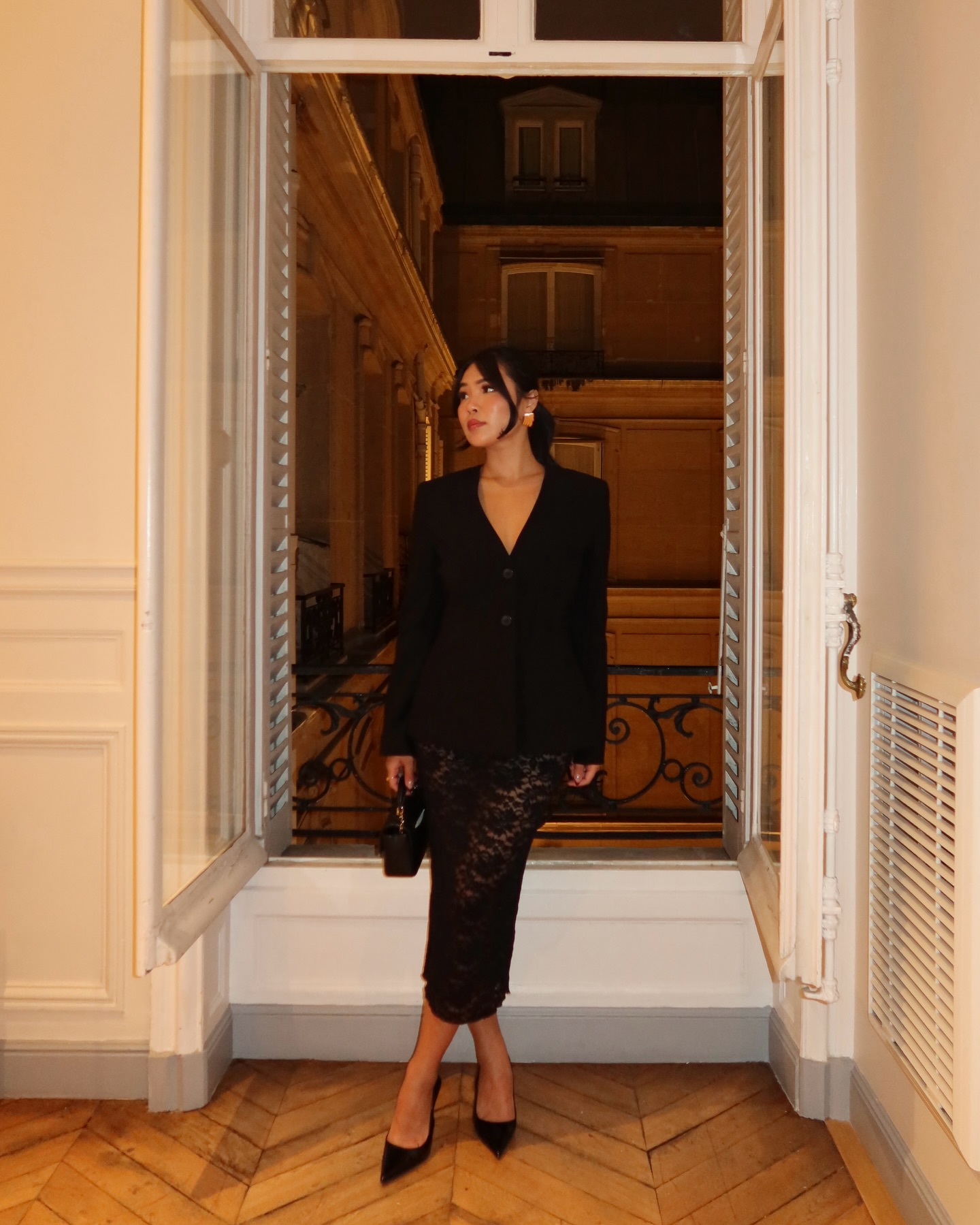 Blazer Dress Outfit with Lace Pencil Skirt 