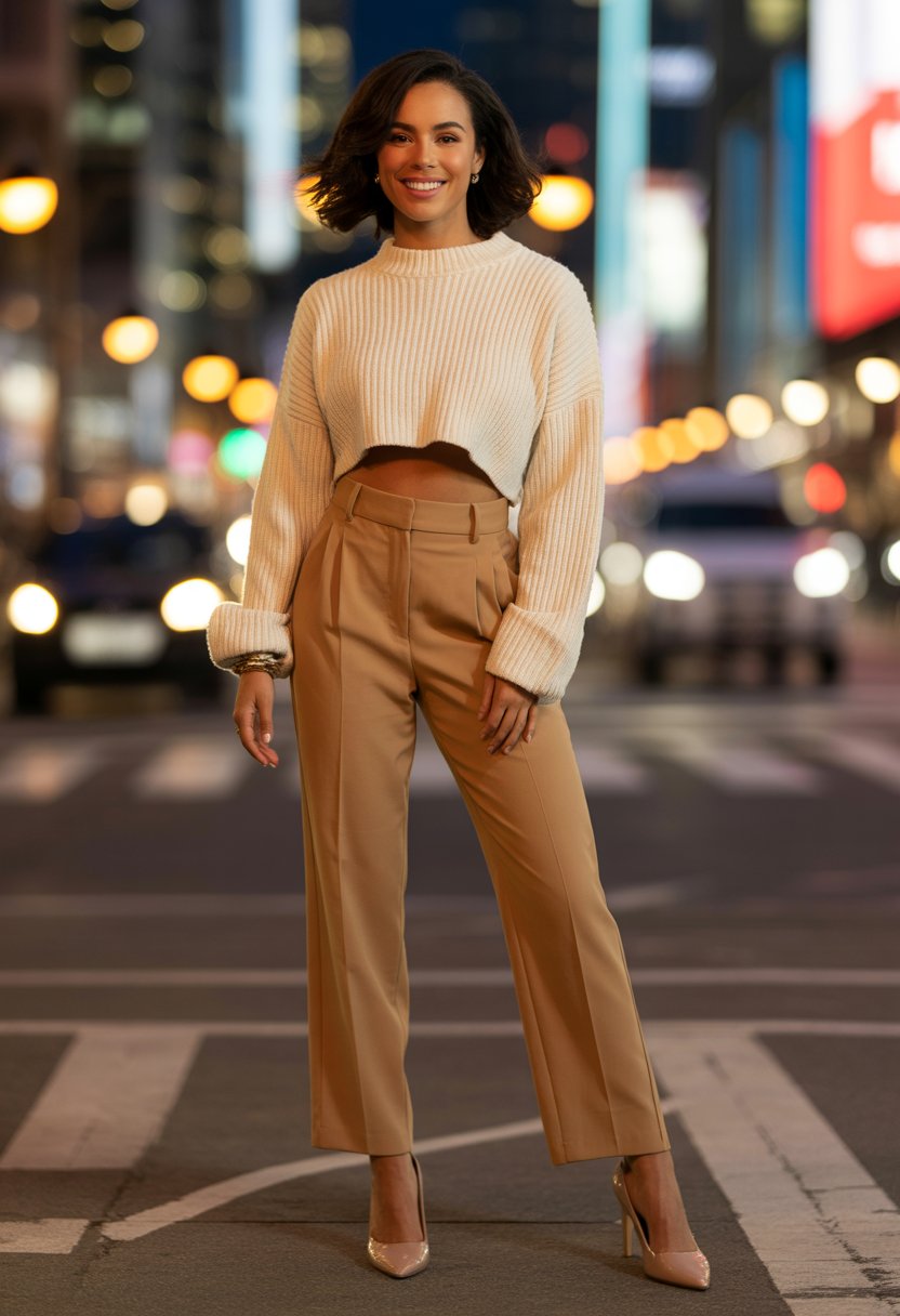 Cropped Sweater with High-Waist Trousers