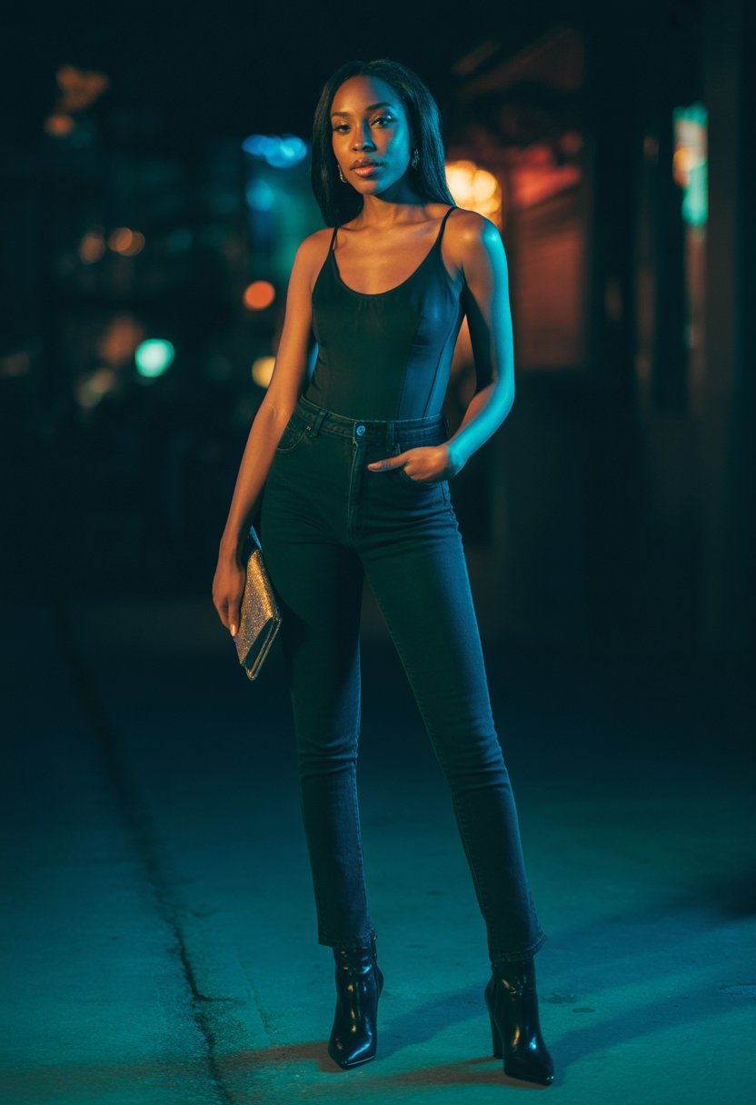 Fitted Bodysuit with High-Waisted Jeans