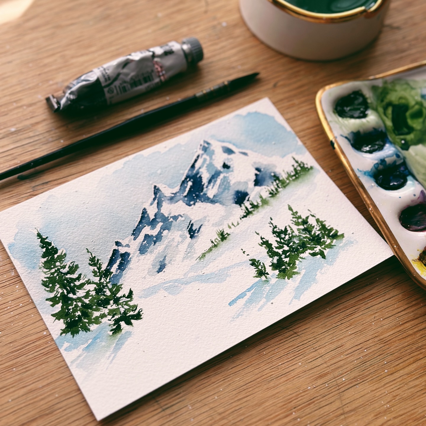 Watercolor Snowy Landscape Painting