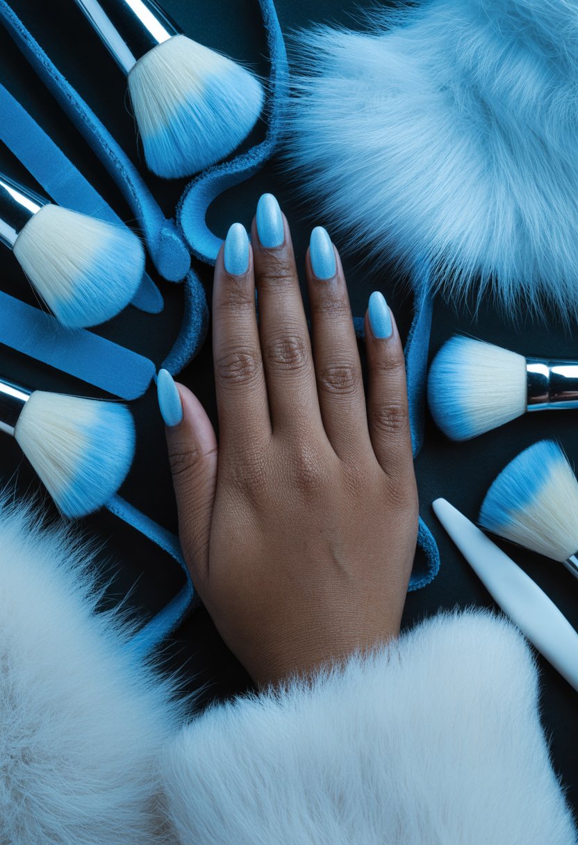 Arctic Blue Velvet Nails