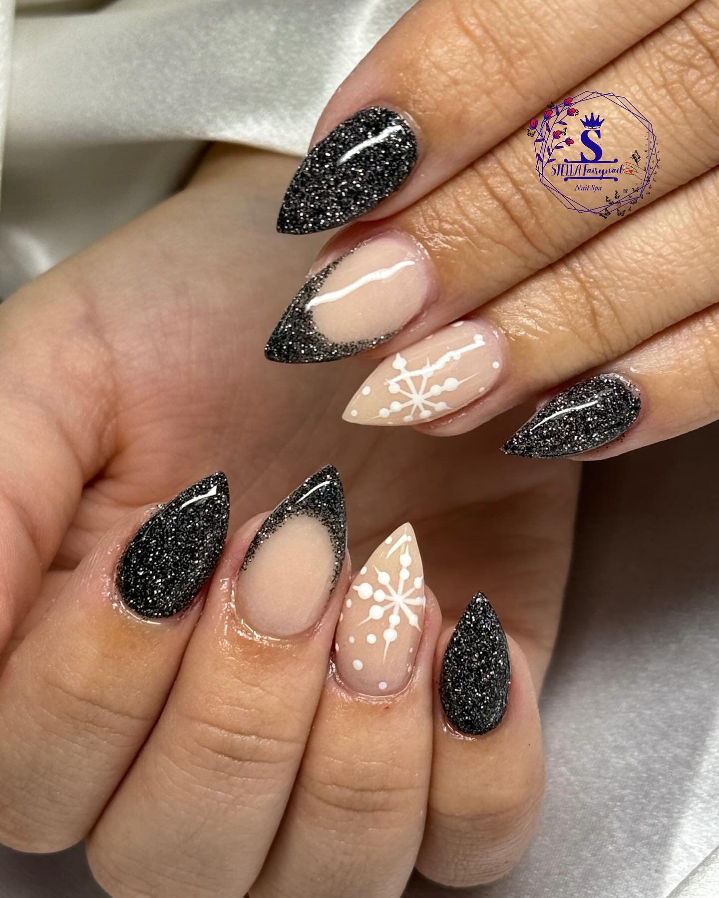 Black Glitter French Tips Nails