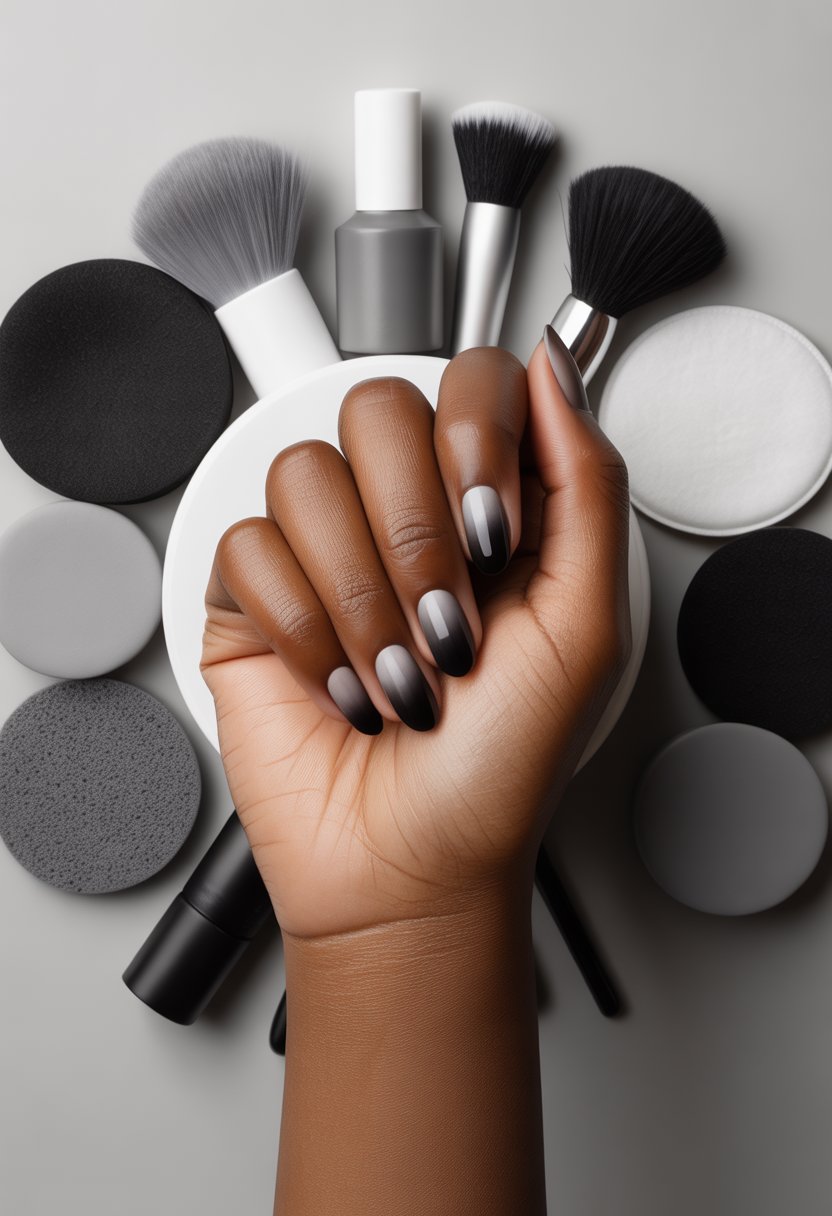 Black Gradient Nails With Smoky Edges