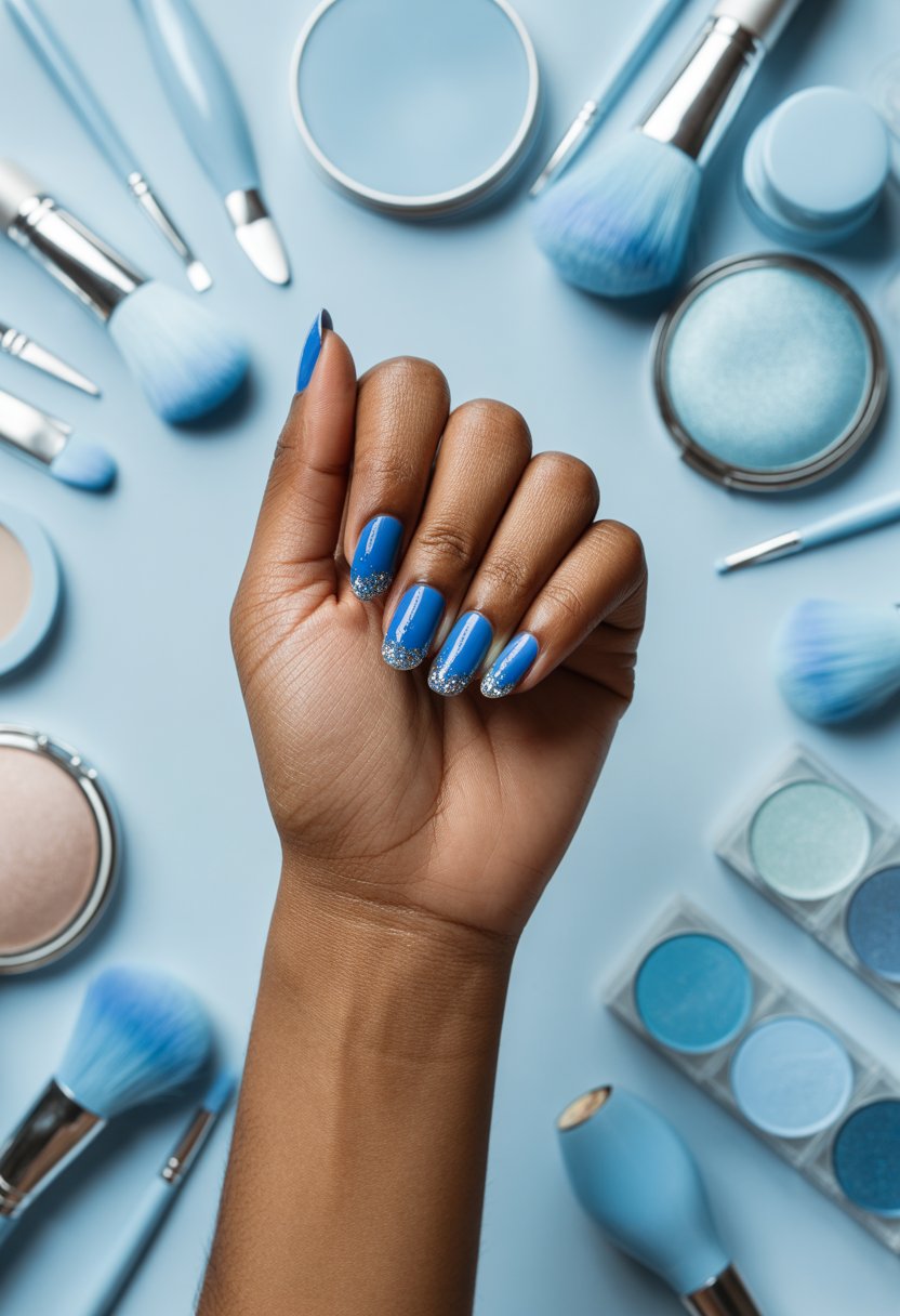 Blue Glitter Ice-Edge Nails