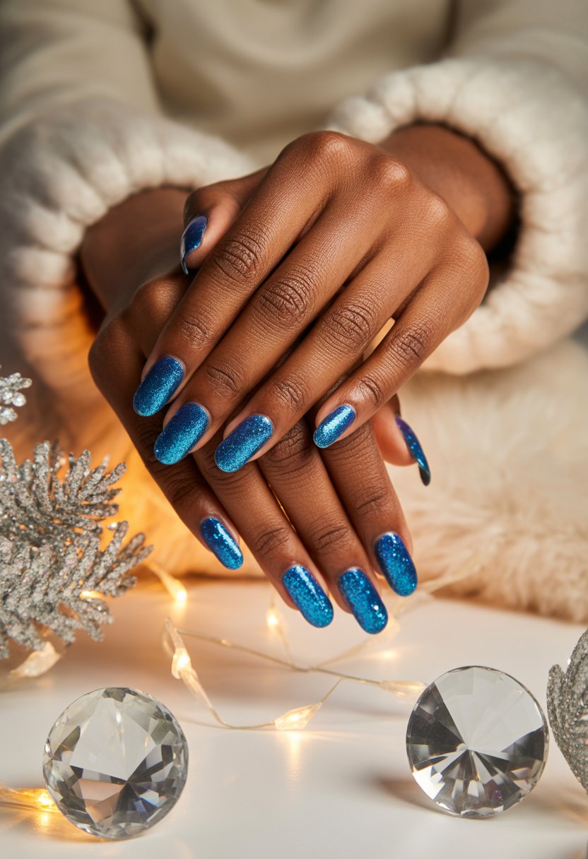 Blue Ombré Glitter Nails