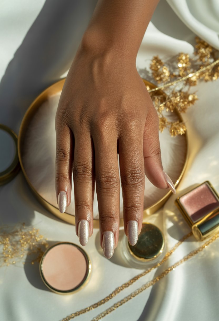 Champagne Shimmer Almond Nails