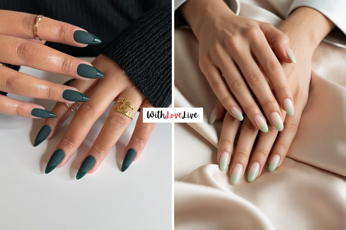 Chic and Trendy Green Almond Nails Designs