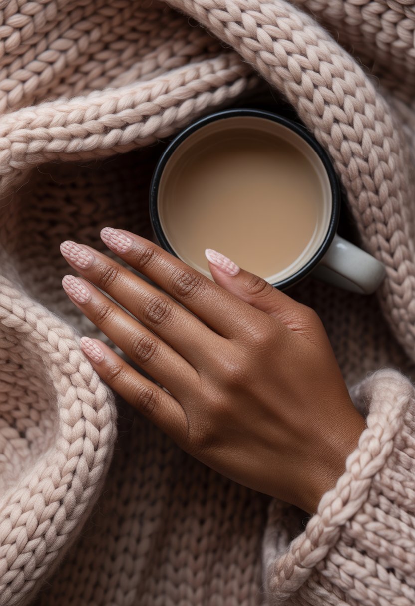 Cozy Pink Knit-Inspired Nails
