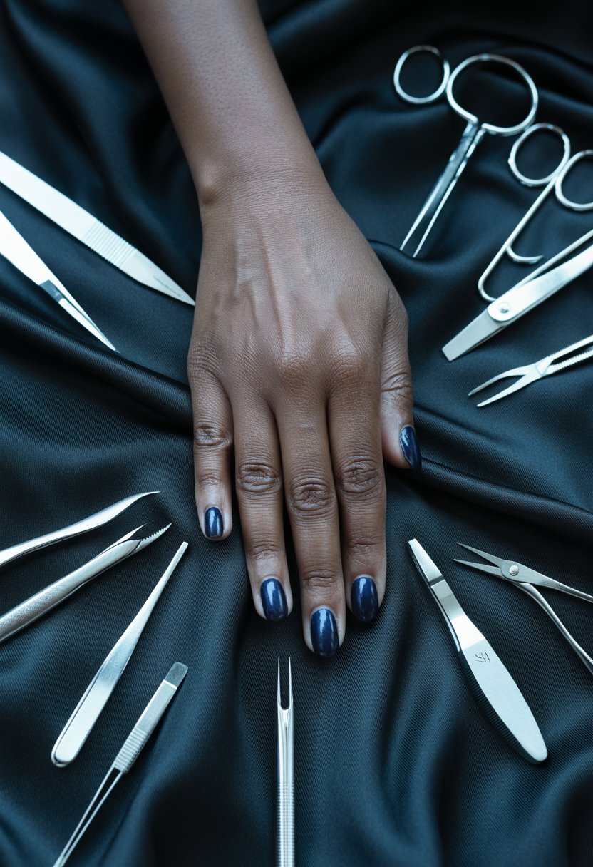 Deep Navy Chrome Nails