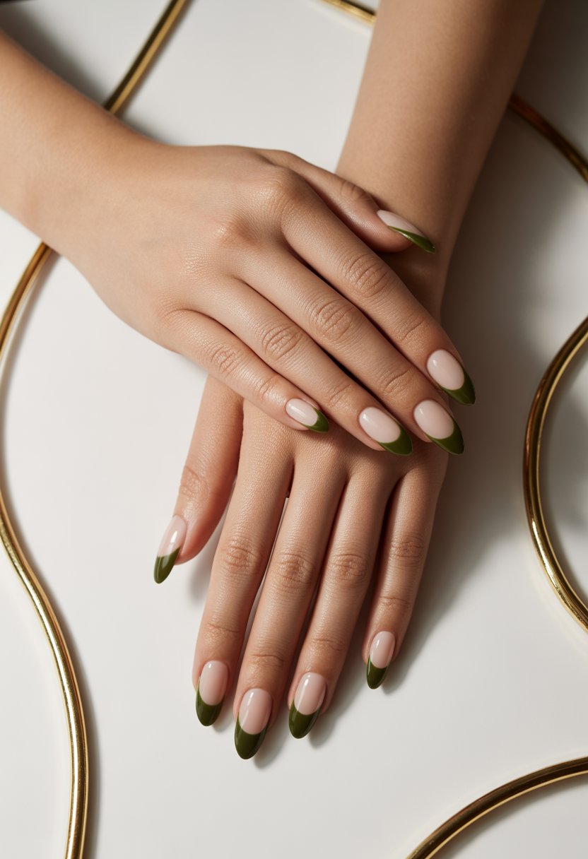 Deep Olive French Almond Tips