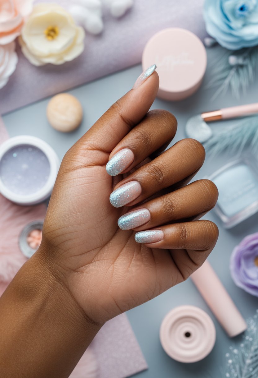 Frost Glow Ombré Spark Nails