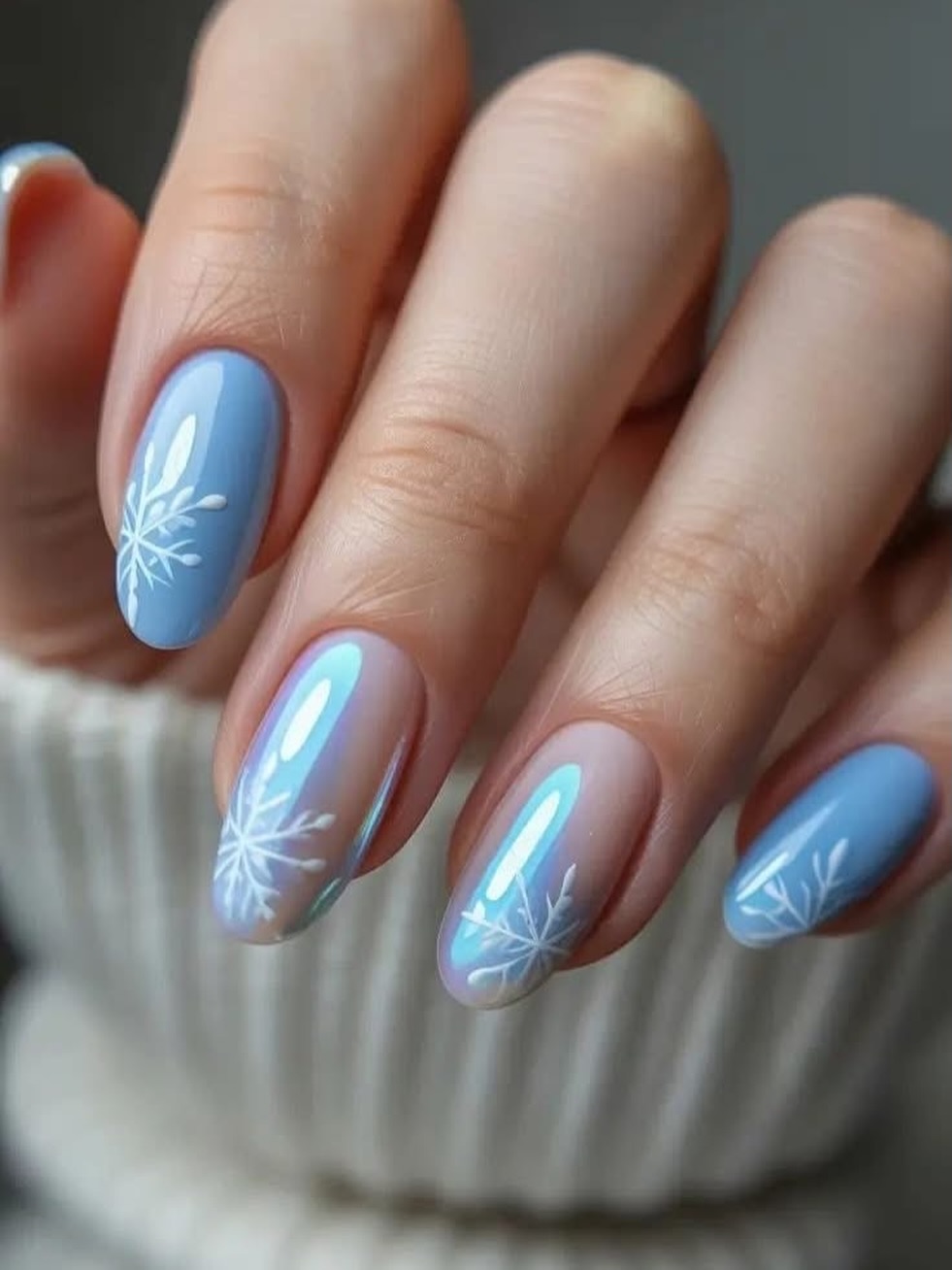 Frosted Blue Sparkle Nails