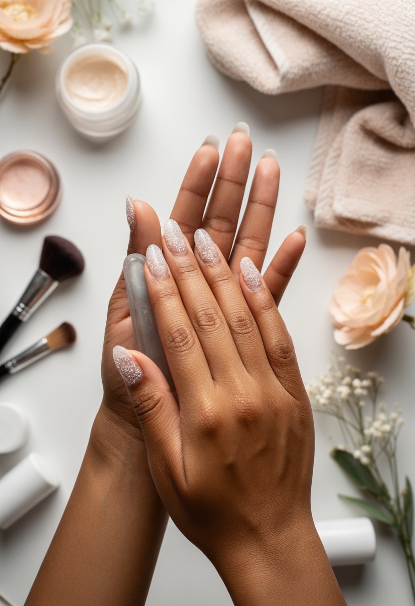 Frosted Glass Nails With Snowy Sheer Layers