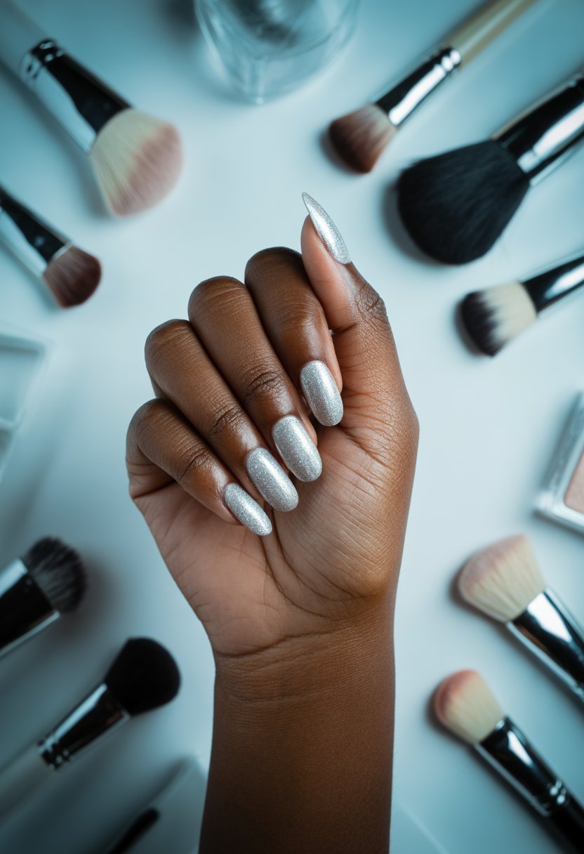 Frosted Silver Sparkle Nails