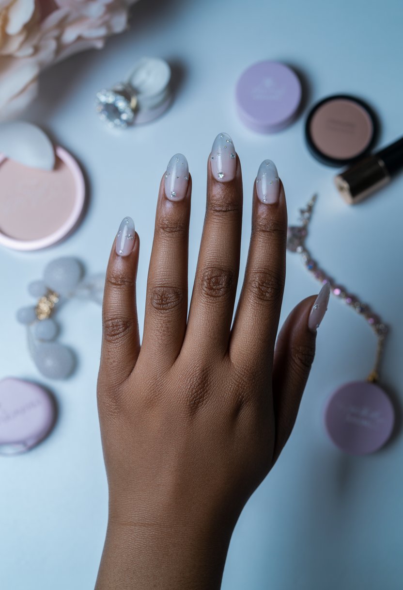 Ice-Crystal Almond Nails