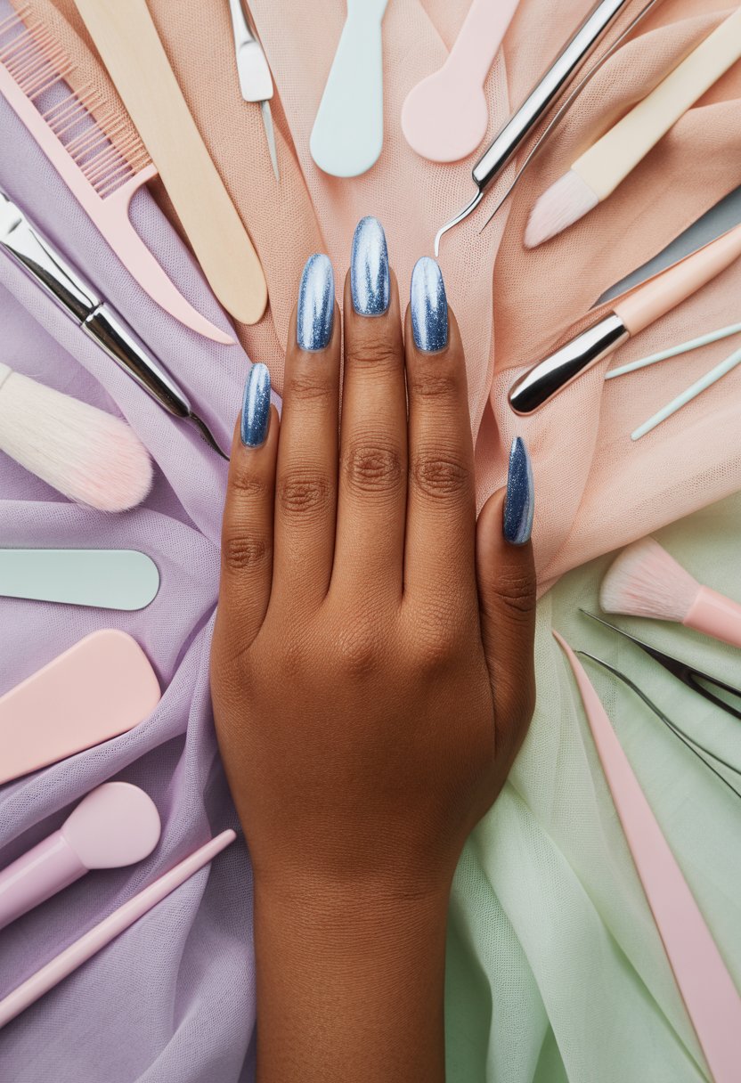 Icy Blue Chrome Spark Nails