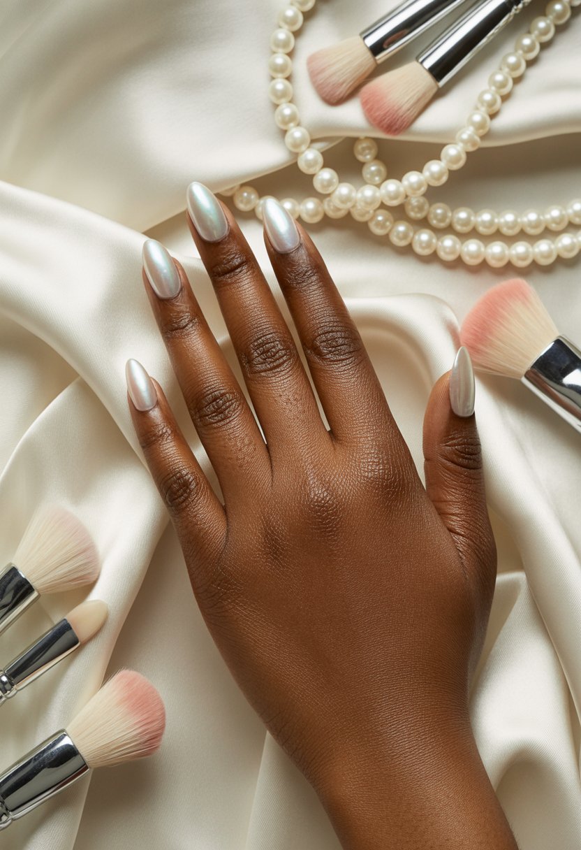 Icy Pearl Almond Nails