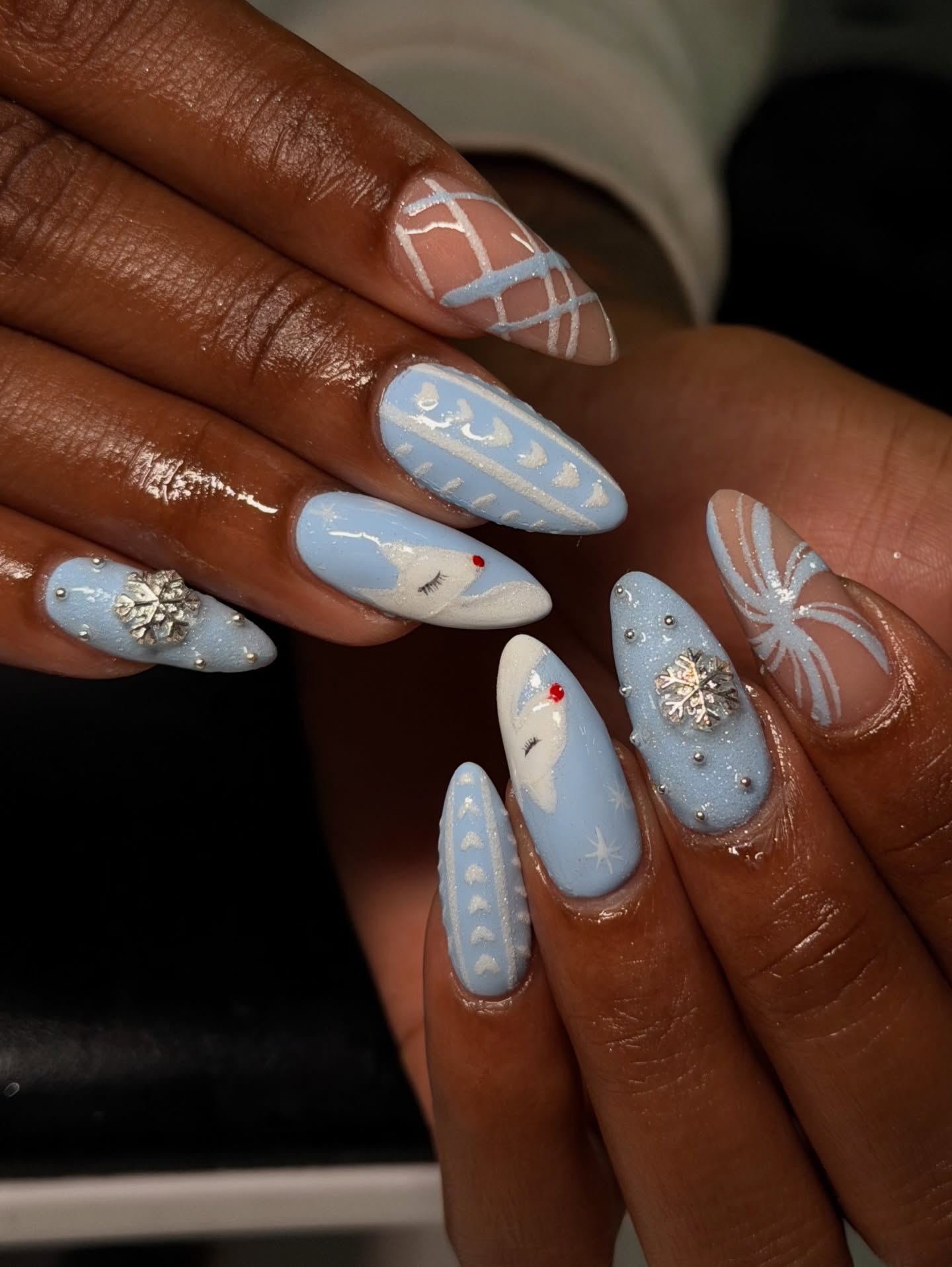 Lovely Almond Blue Winter Nails