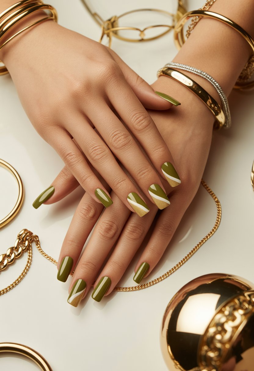 Luxe Olive Gold French Split Tips