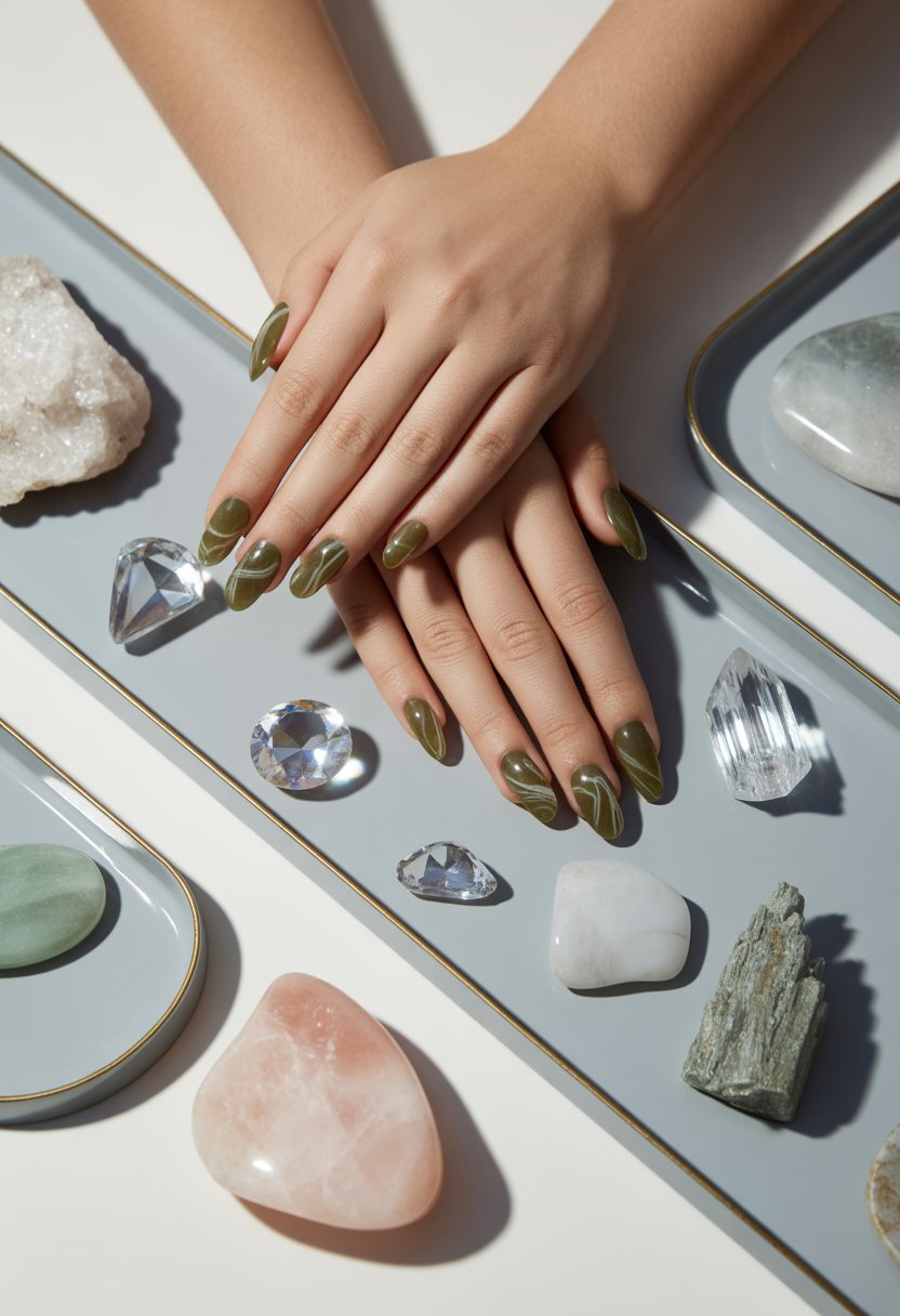 Marble Olive Stone Nails
