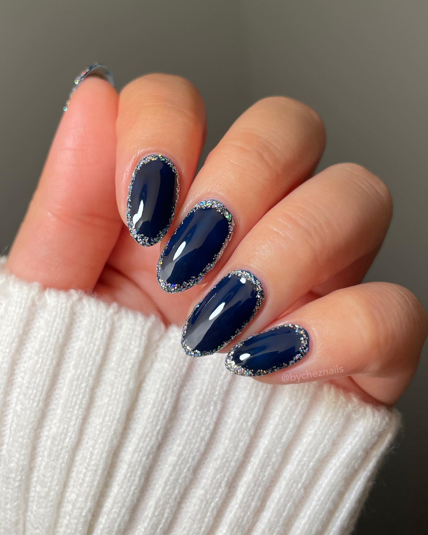 Midnight Blue Nails With Edge Glitters