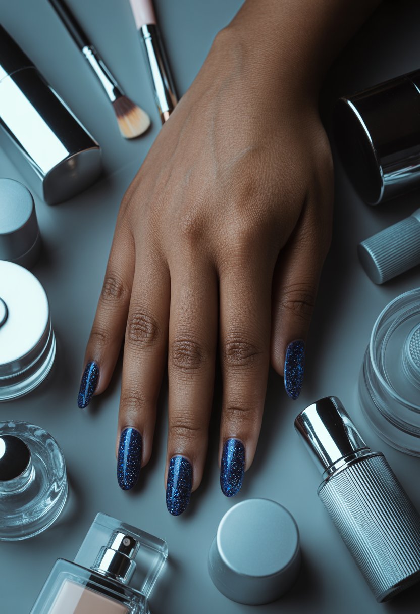 Midnight Blue Star-Dust Nails