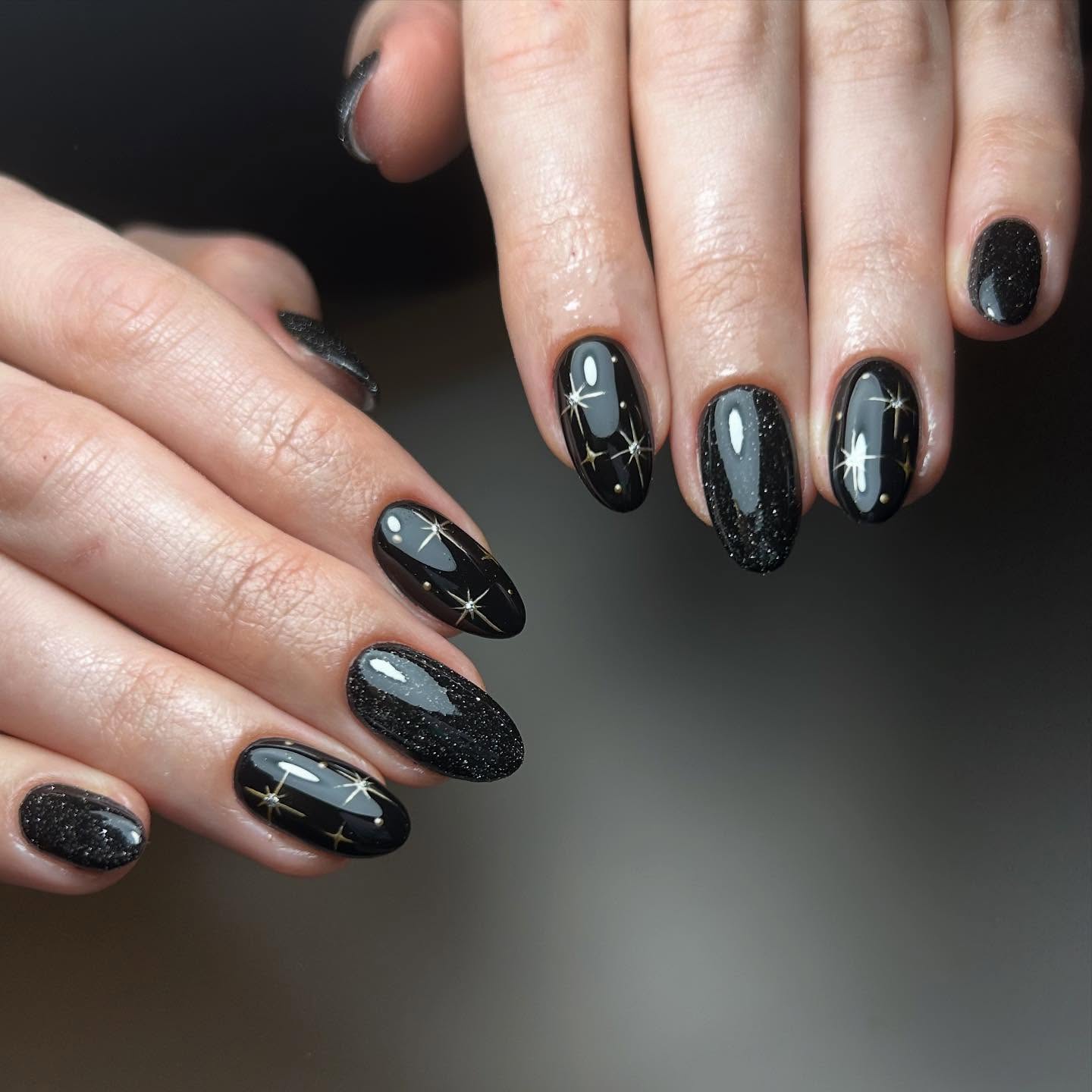 Midnight Sparkle Black Nails