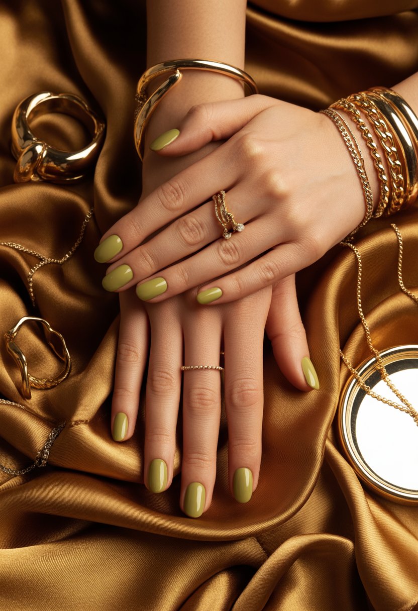 Olive Gold Glazed Nails