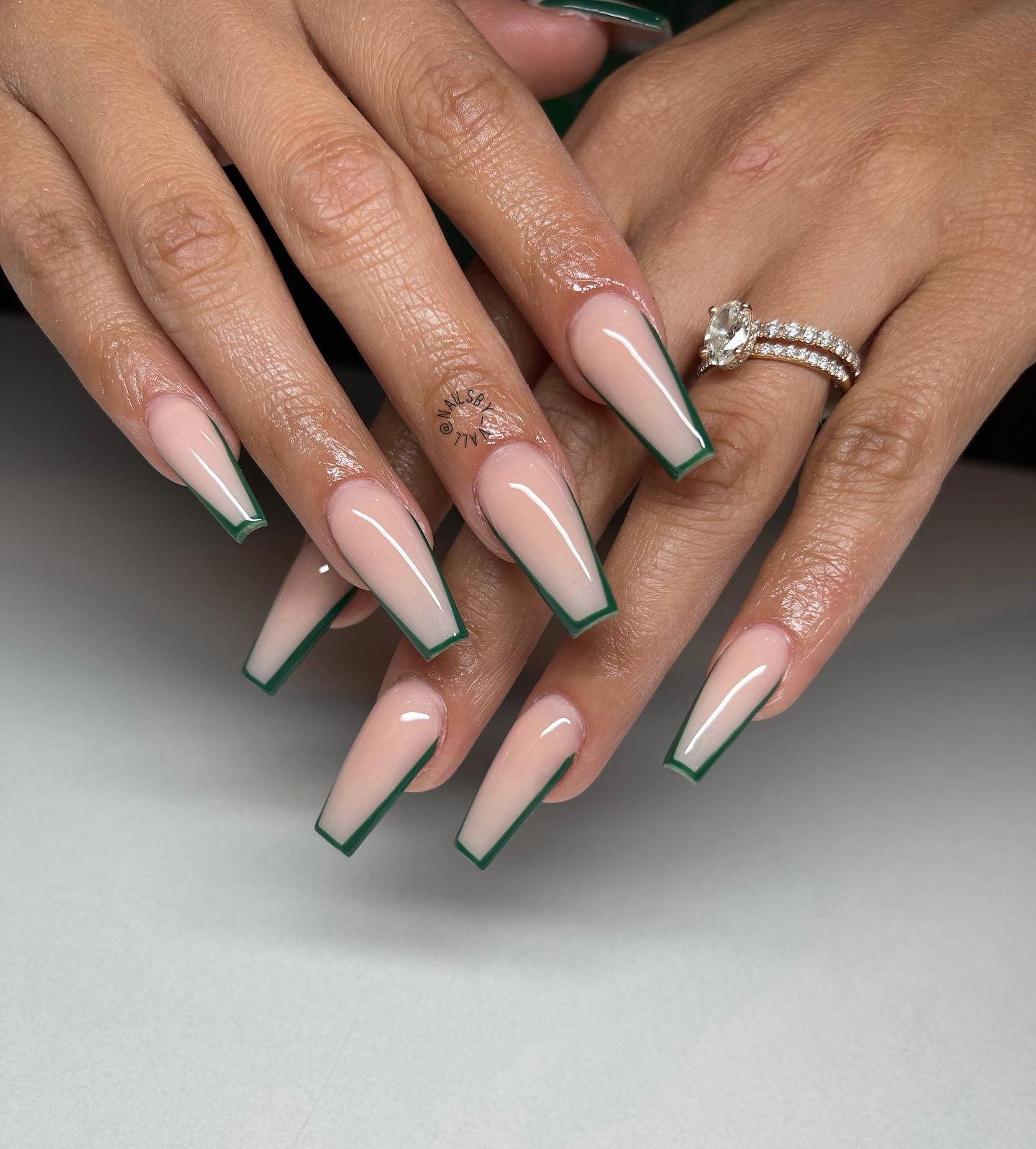 Olive Green French Tip Outline