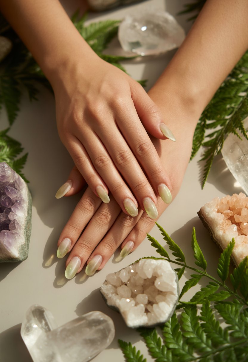 Olive Quartz Almond Nails