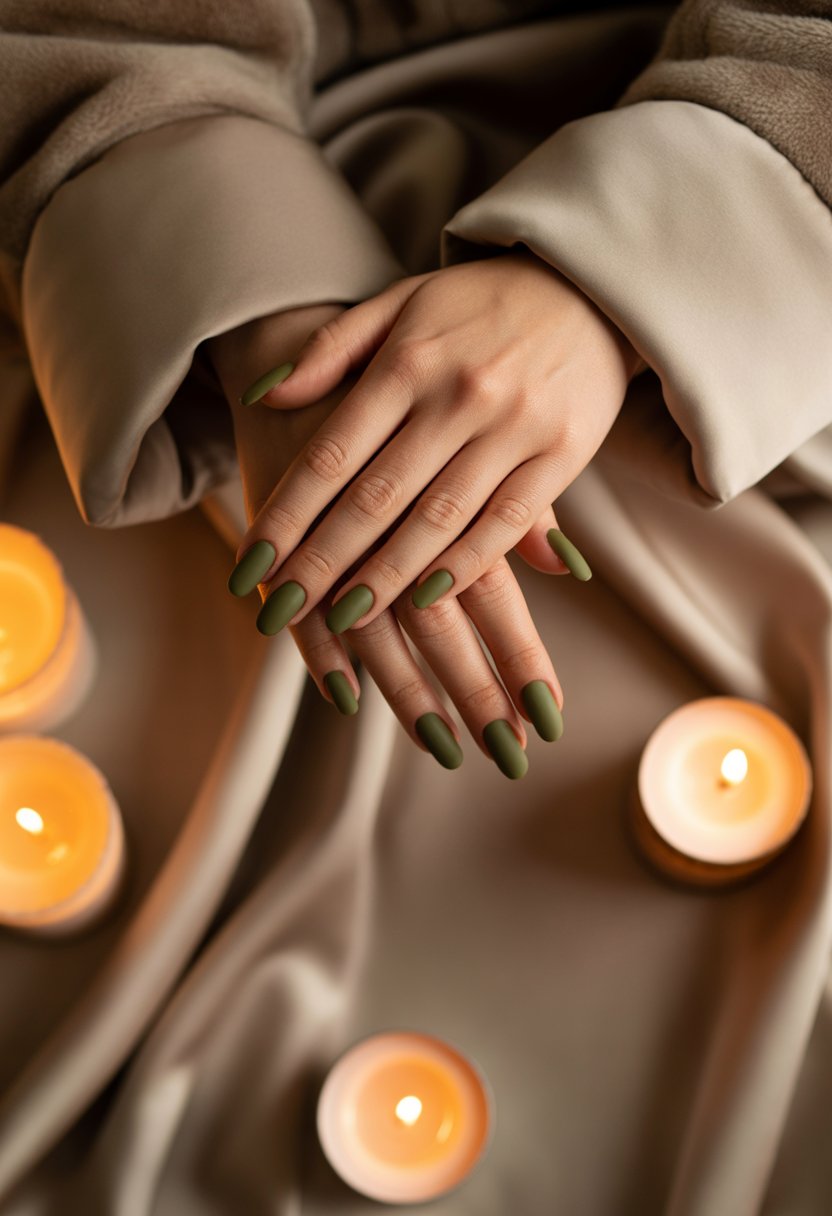Olive Velvet Matte Nails