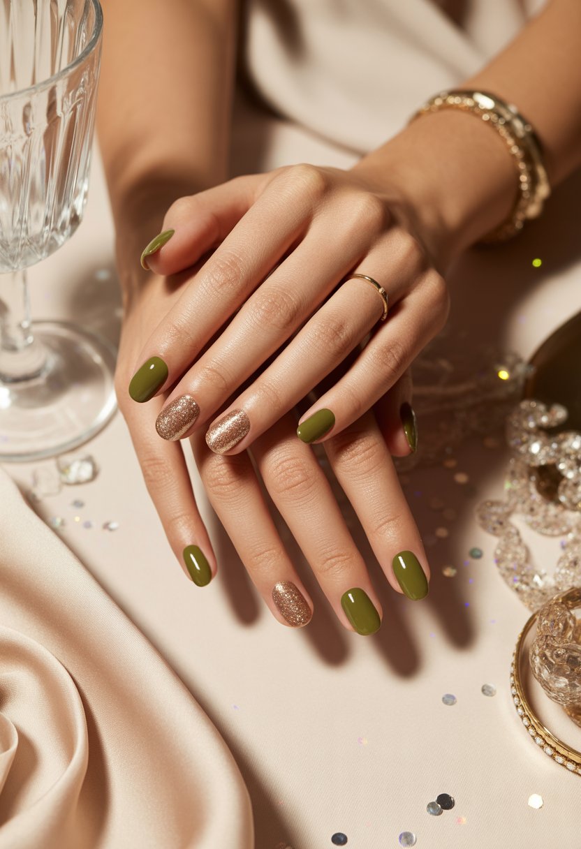 Olive and Champagne Glitter Fade