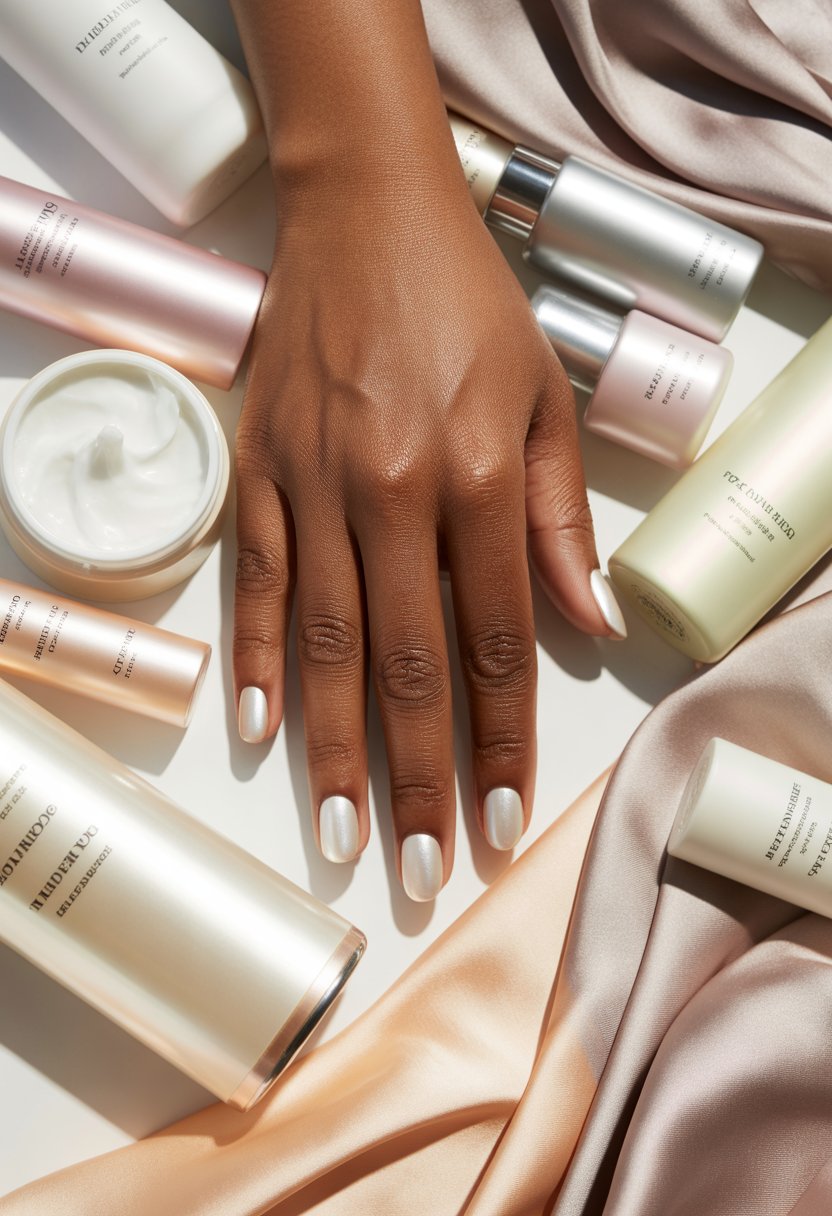 Pearly White Almond Nails With Snow Glow Sheen