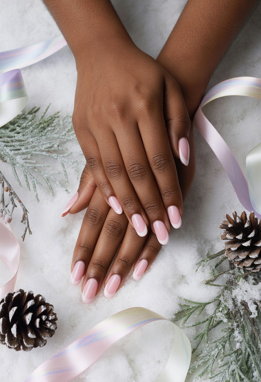 Pink French Tips with a Frosty Twist