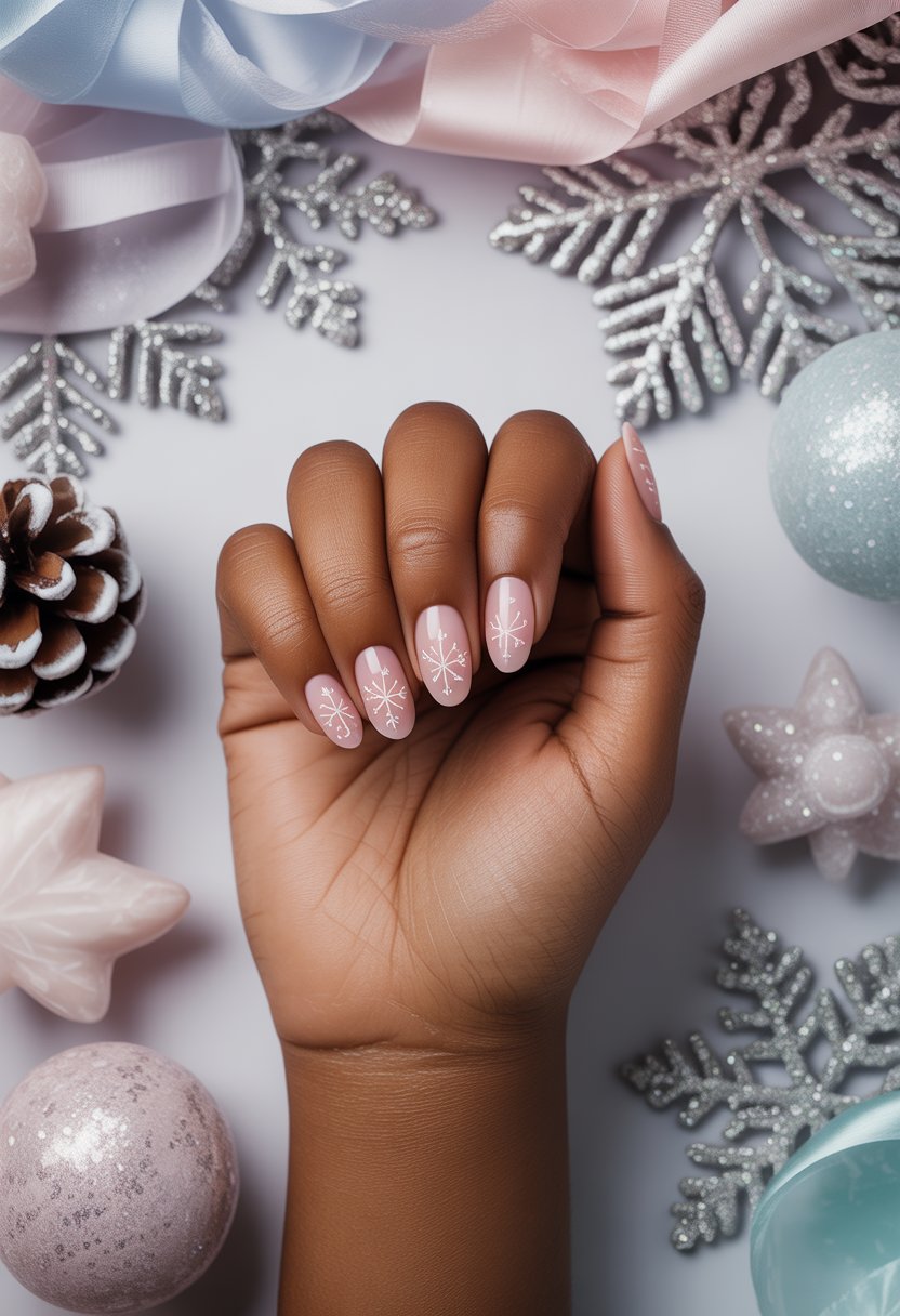 Pink Snowflake Aura Nails