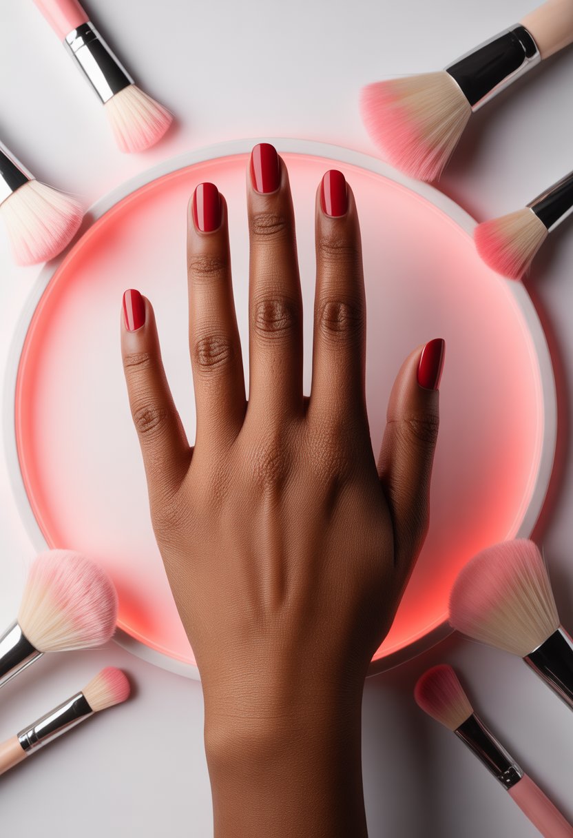 Red Aura Nails With Soft Pink Glow
