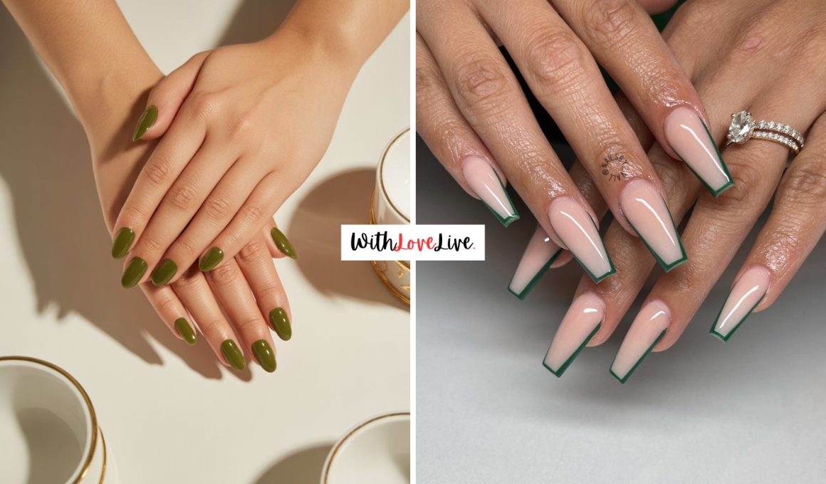 Rich Olive Green Nails Designs