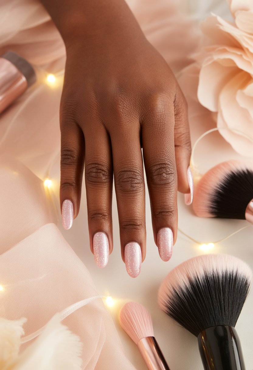 Sheer Pink Nails With Diamond Sparkle