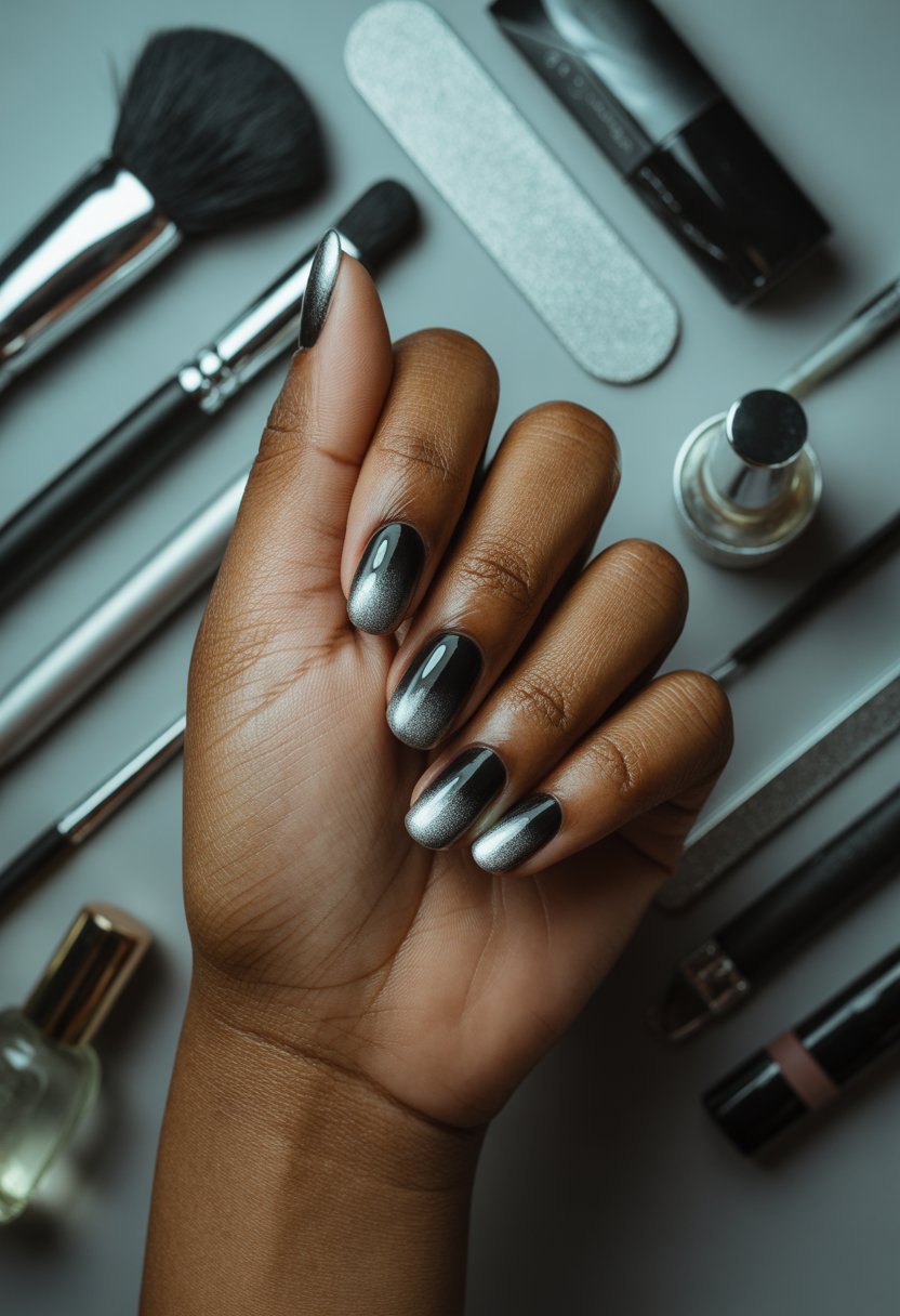 Silver Eclipse Nails