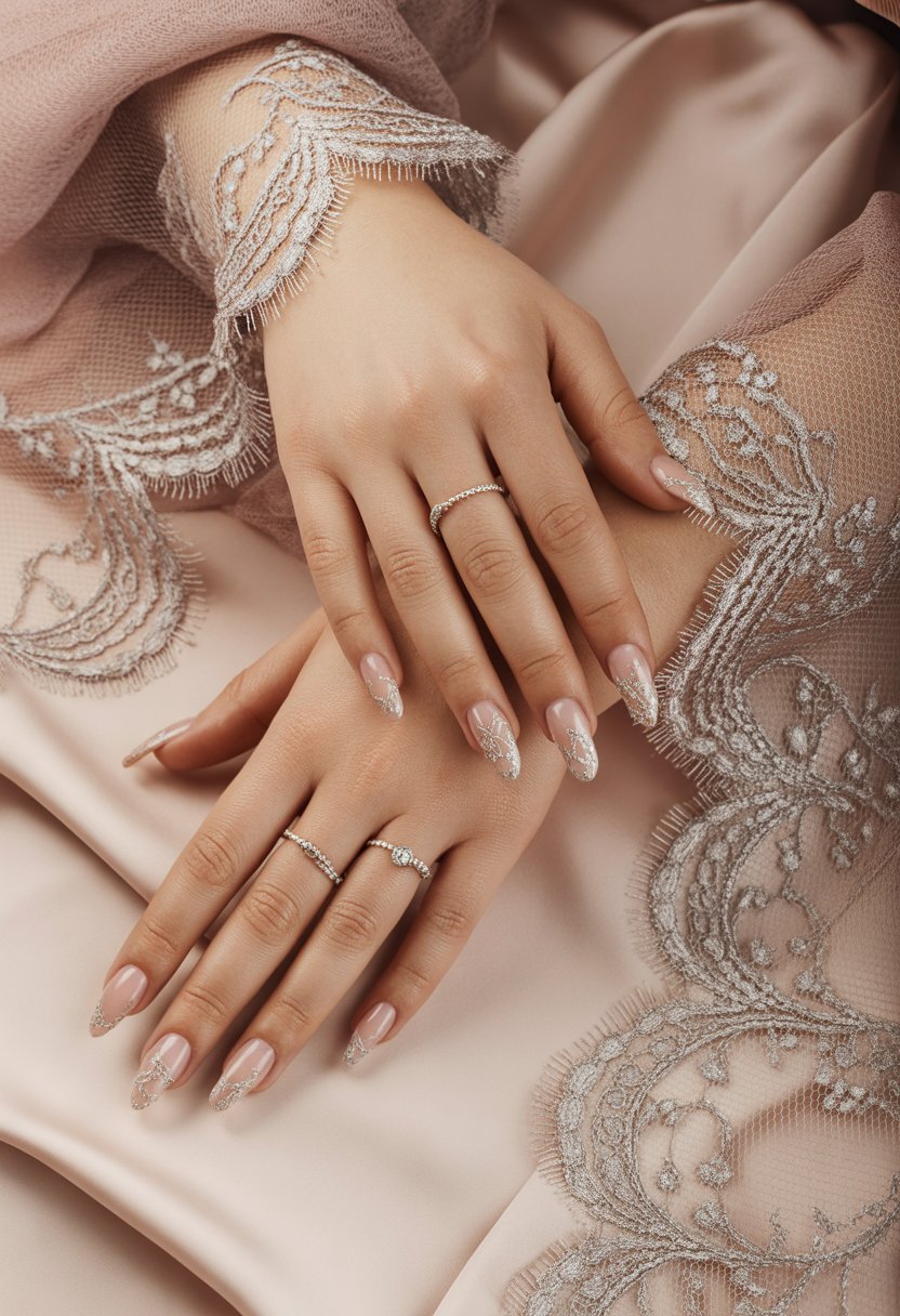 Silver Lace Overlay Nails