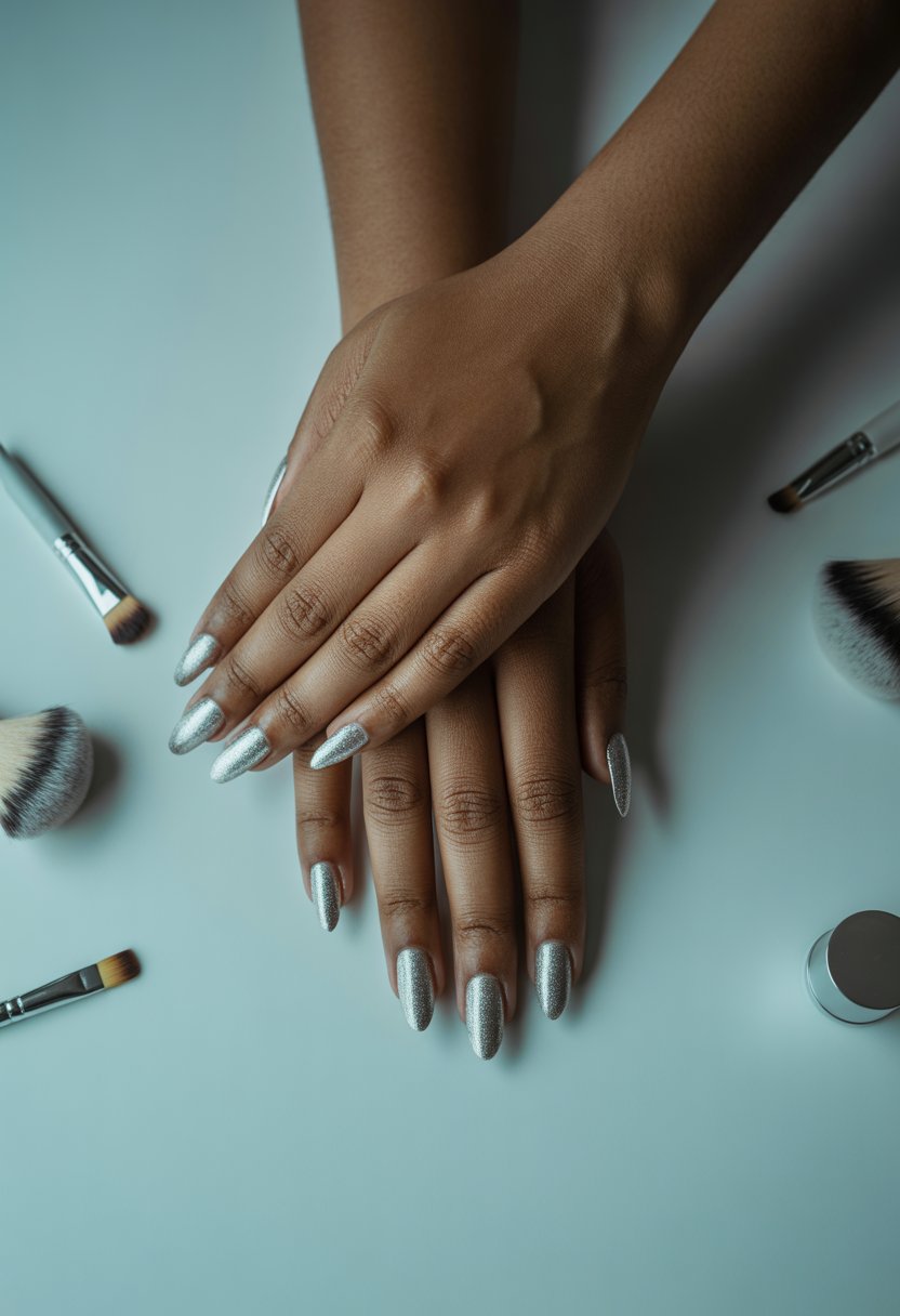 Smoky Silver Veil Nails