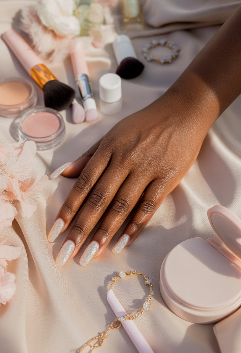 Soft Milky Glitter Nails