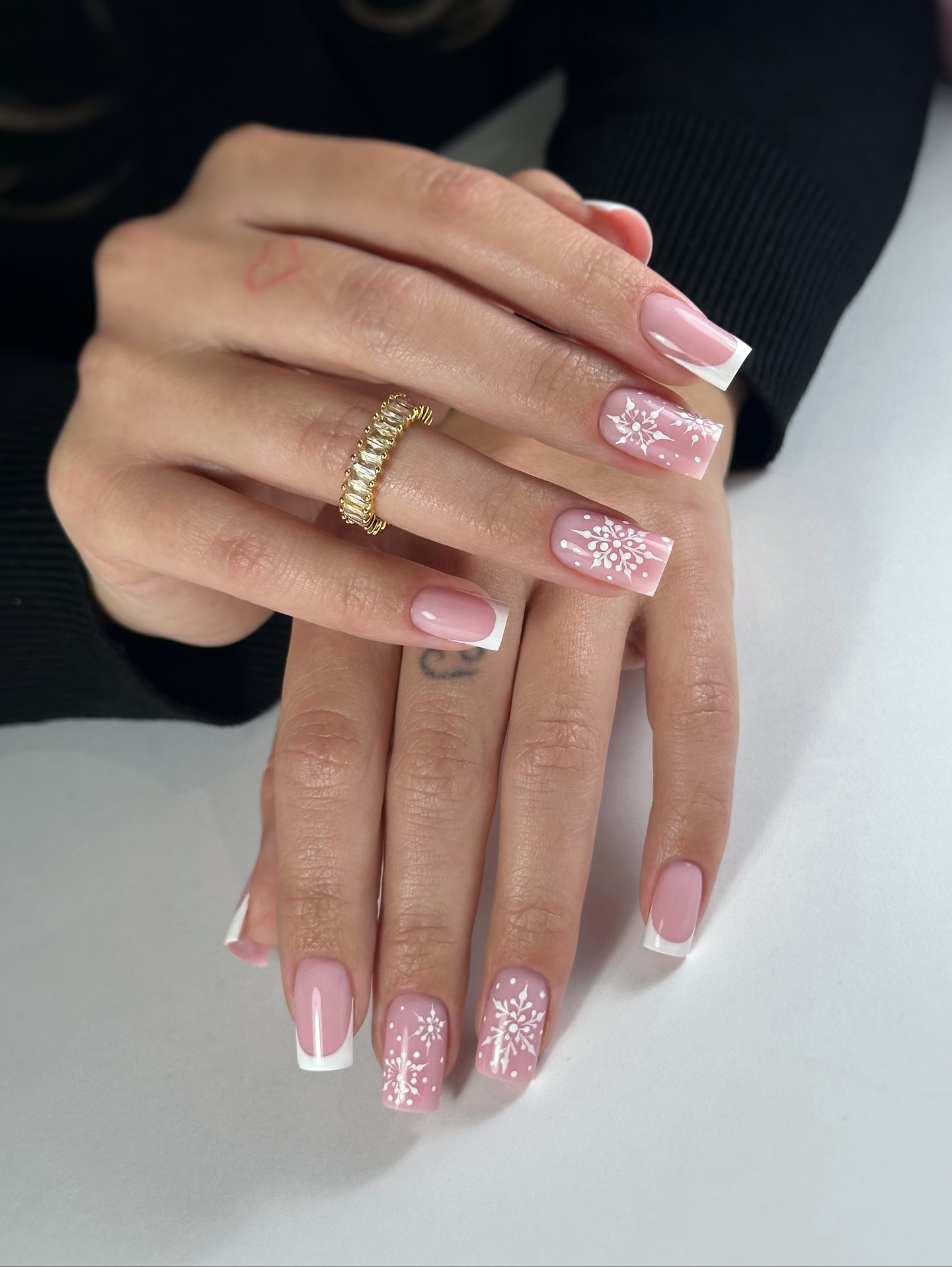 Soft Pink Snowflakes Nails
