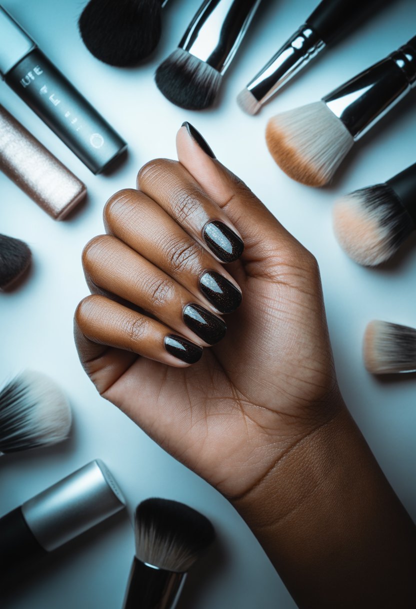 Sparkling Black Nightfall Nails